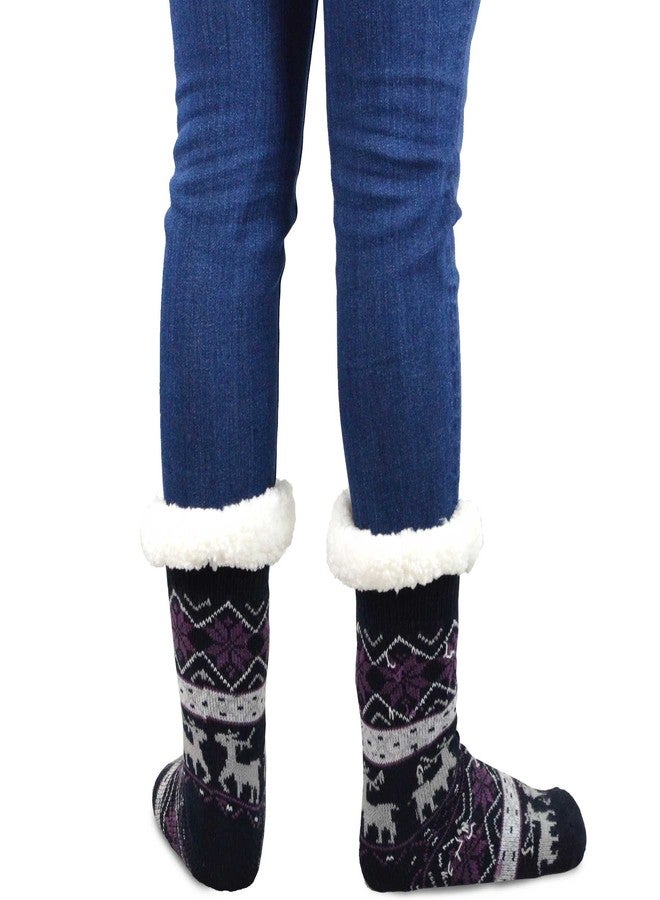 TeeHee Socks Thick Double Layer Thermal Winter Crew Socks for Women 9-11 3 Pairs Snowflake Deer GEO Cool Pattern Grey Black Purple - Image 5